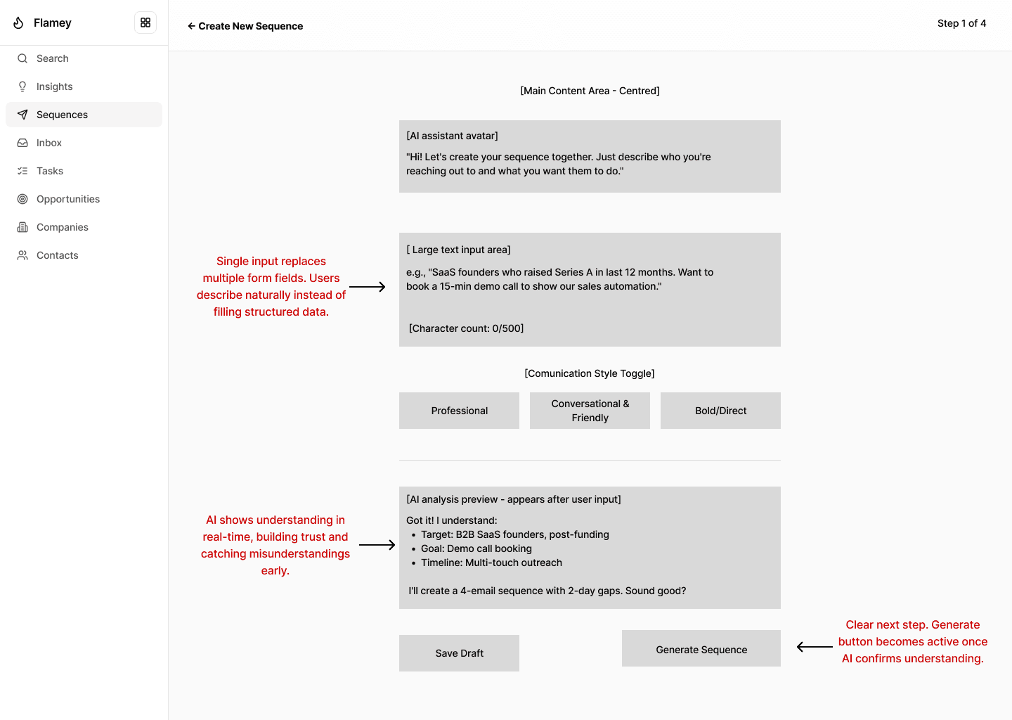 Intent capture, lo-fi wireframe