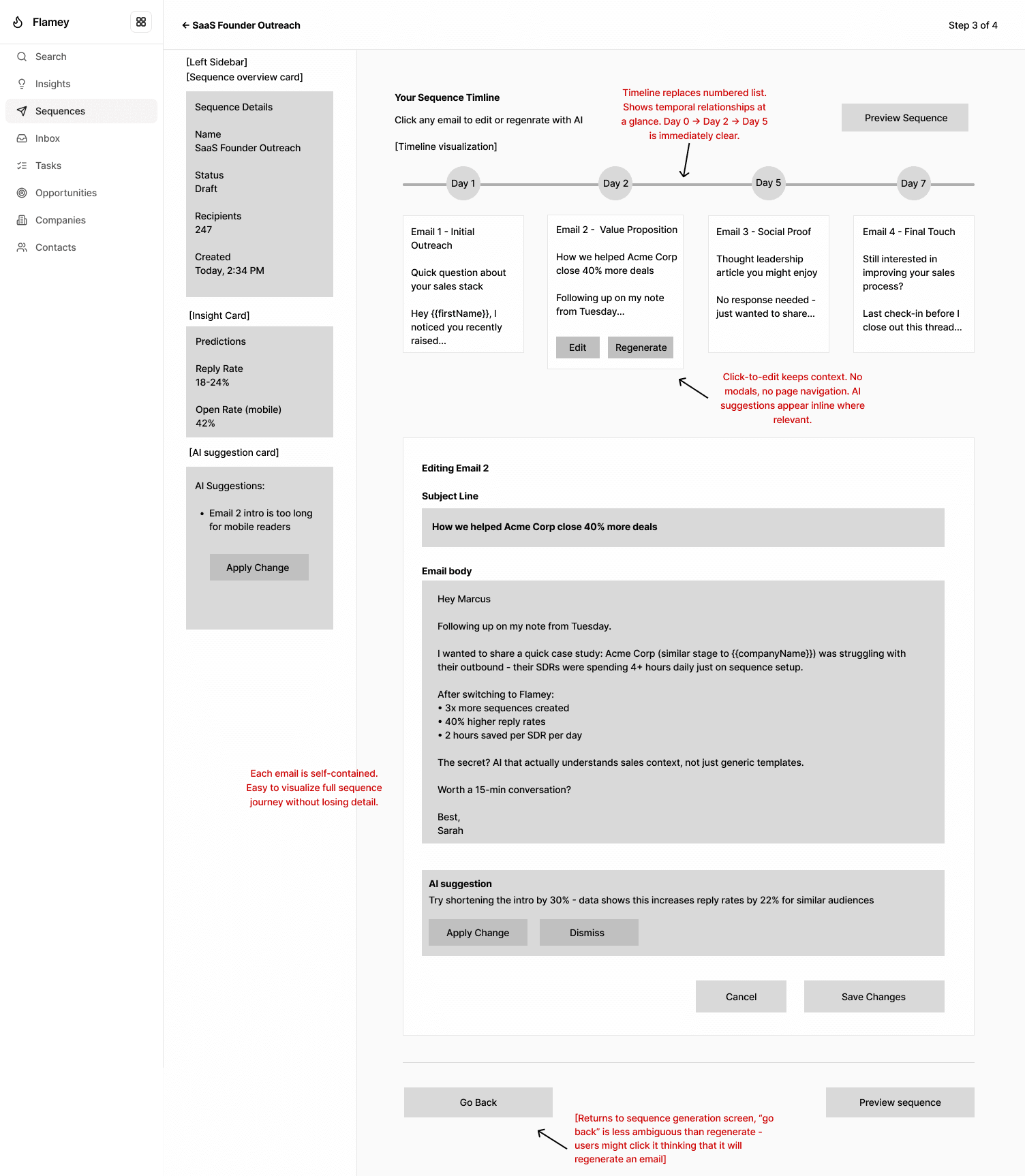 Timeline editor, lo-fi wireframe
