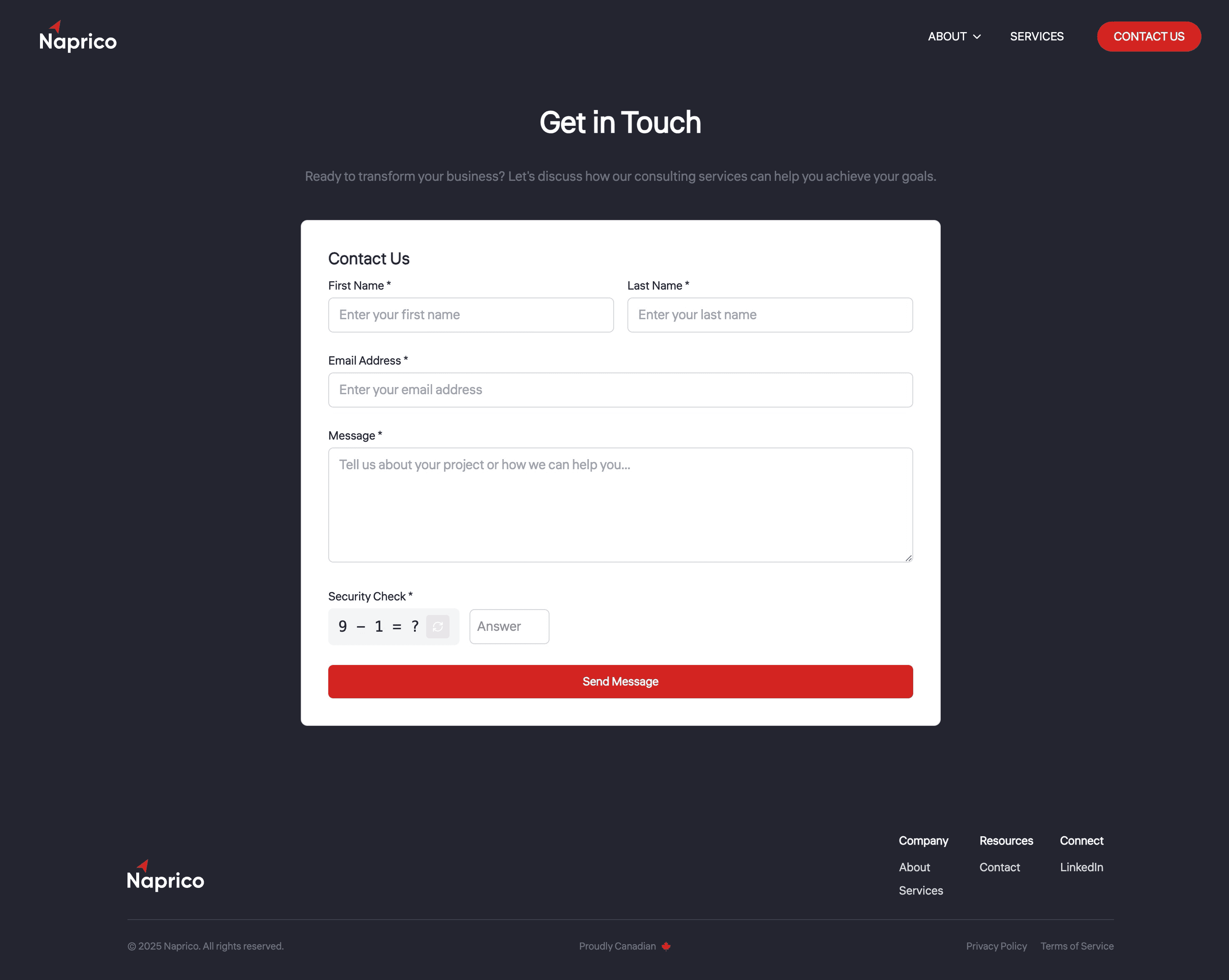 Naprico contact page