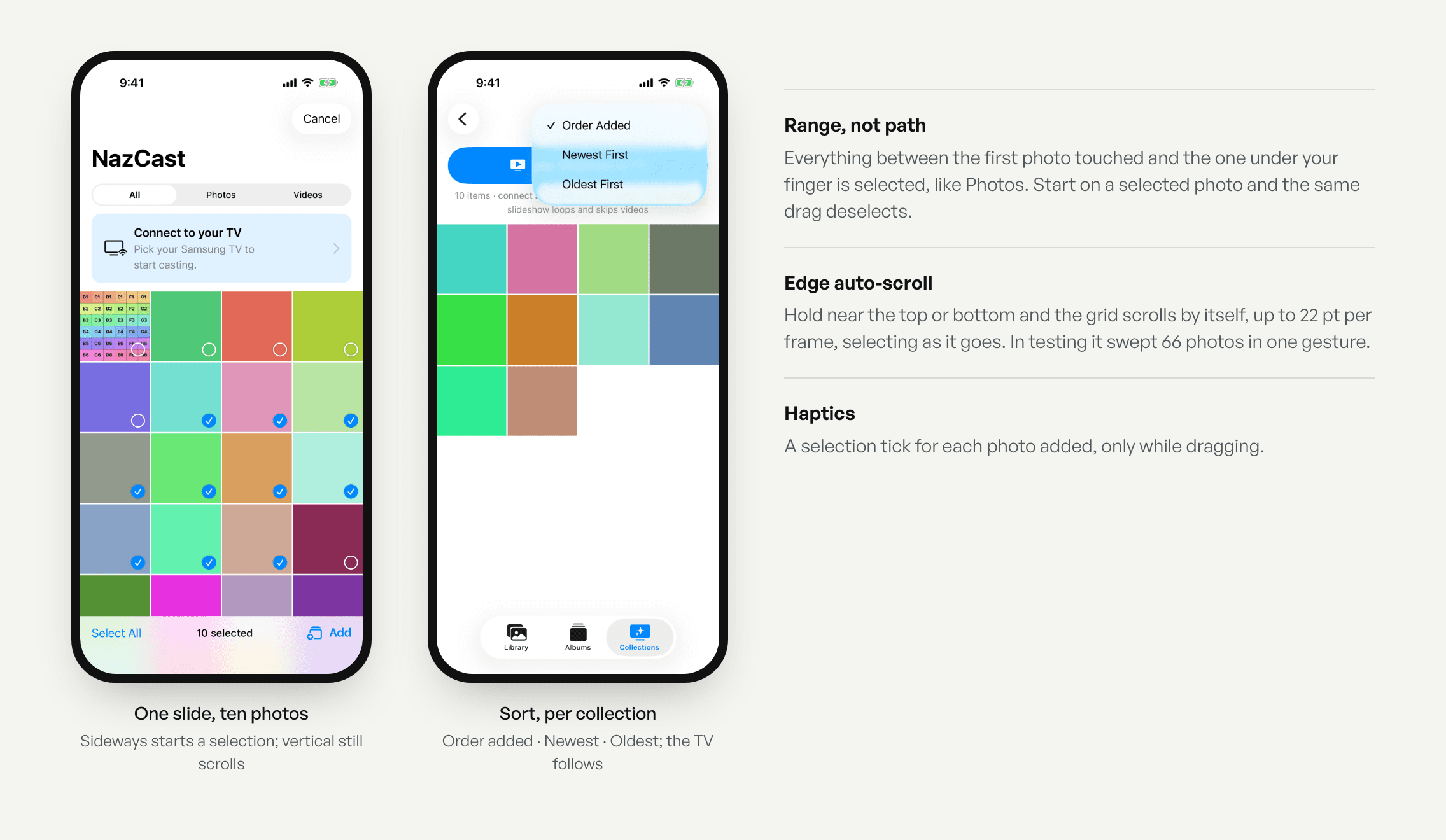 Drag-to-select and the sort menu in NazCast